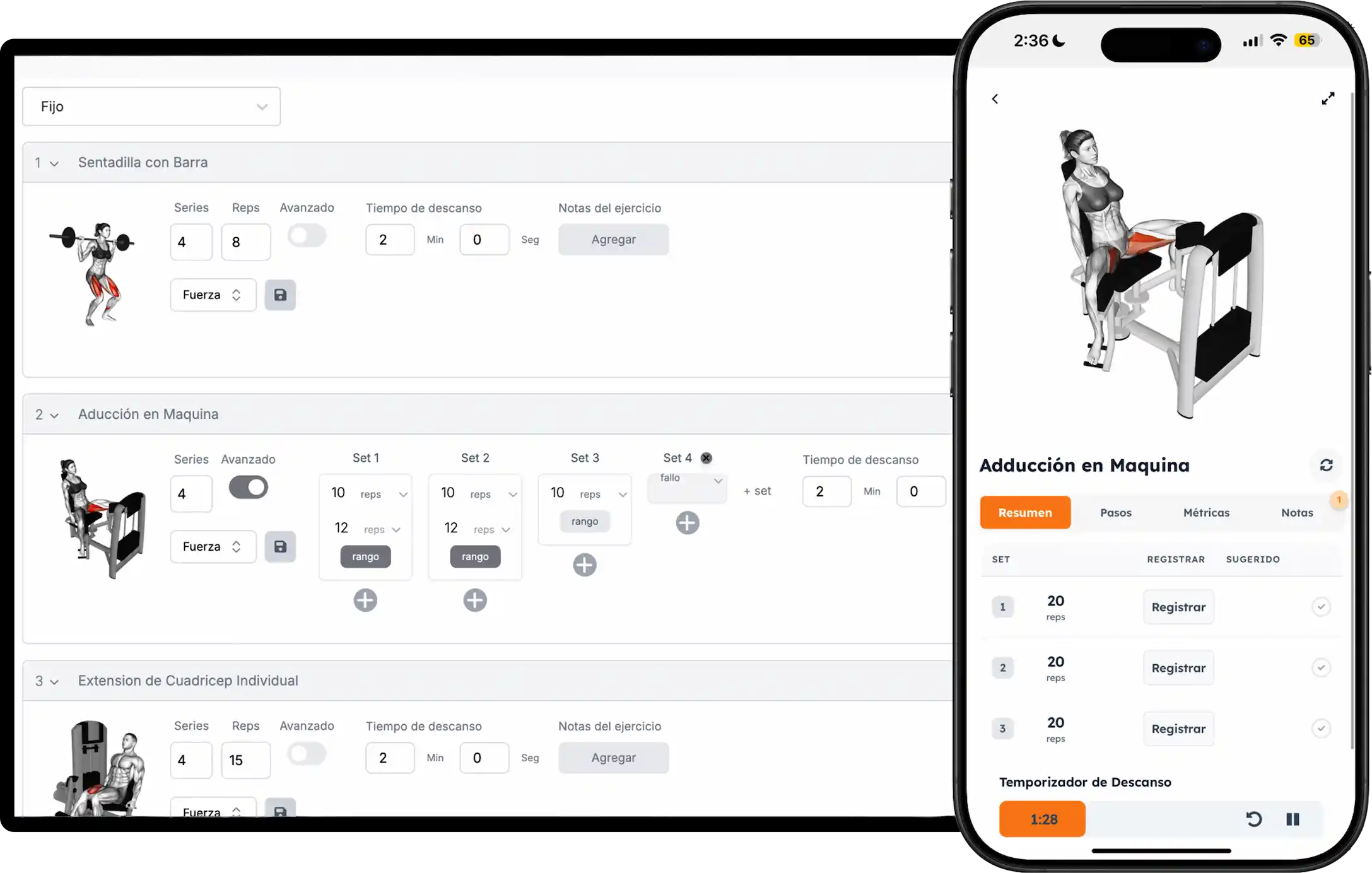 Fitmentor en la web y en la aplicación móvil